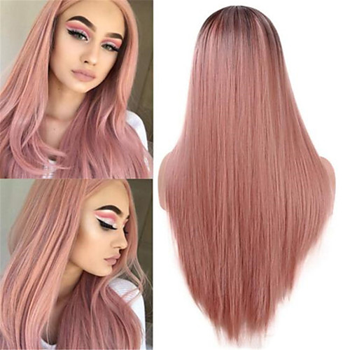 

Synthetic Wig Straight Middle Part Wig Long Pink Synthetic Hair Women's Soft Color Gradient Middle Part Pink