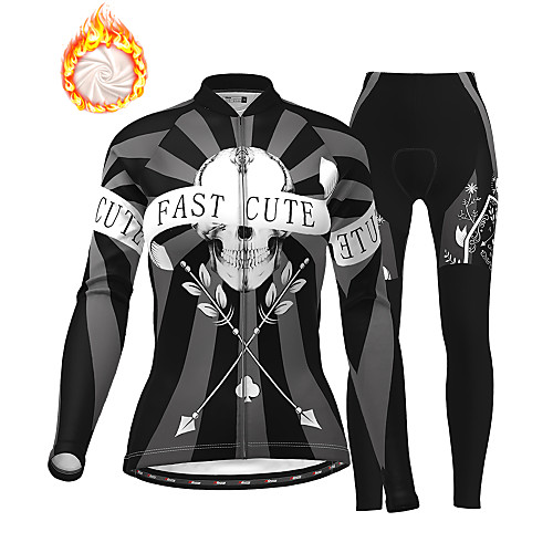 

21Grams Women's Long Sleeve Cycling Jersey with Tights Winter Fleece Black Skull Christmas Bike Thermal Warm Fleece Lining Breathable Warm Quick Dry Sports Graphic Mountain Bike MTB Road Bike Cycling