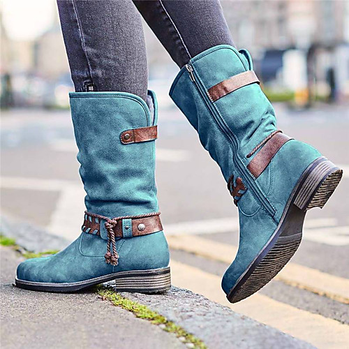 

Women's Boots Chunky Heel Round Toe Daily PU Synthetics Purple Blue Green