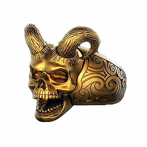 

sheep goat head ring for men, demon skull ring cool devil ring halloween biker, punk animal rings jewelry gift for men boys (gold, 7)