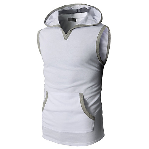 

Men's T shirt non-printing Color Block Patchwork Sleeveless Casual Tops Casual Sports White Red