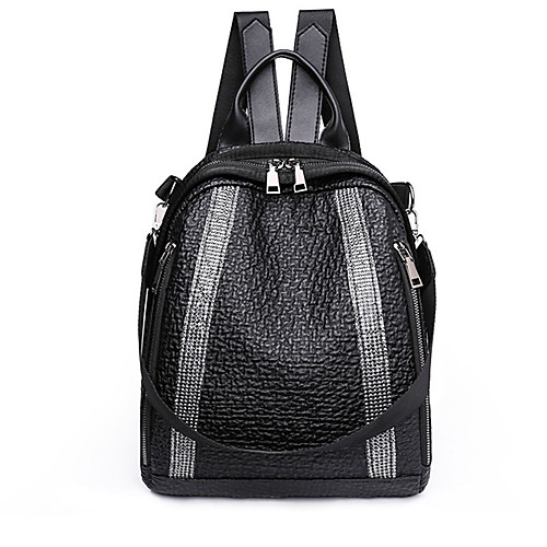 

Women's Polyester PU School Bag Rucksack Commuter Backpack Large Capacity Waterproof Zipper Solid Color School Office & Career Backpack Black