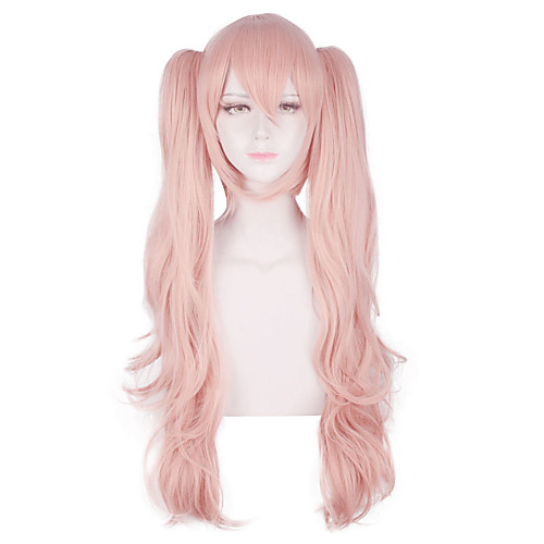 

Cosplay Costume Wig Synthetic Wig Bouncy Curl With 2 Ponytails With Bangs Wig Long PinkRed Synthetic Hair Women's Anime Cosplay Pink