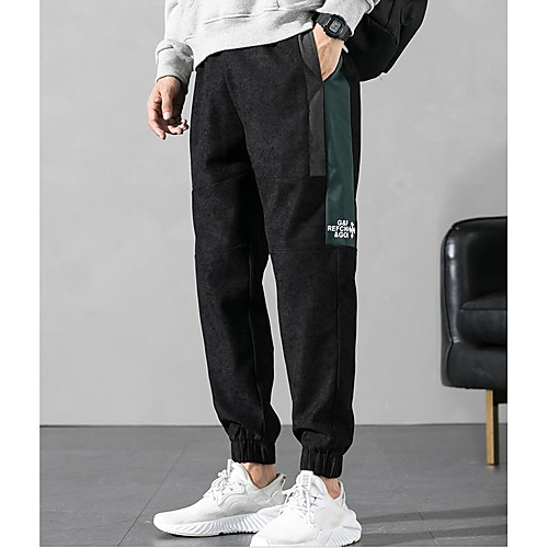 

Men's Casual Daily Chinos Pants Color Block Ankle-Length Black Gray