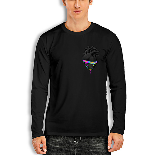

Men's T shirt Other Prints Graphic Print Long Sleeve Daily Tops Cotton Basic White Black Red