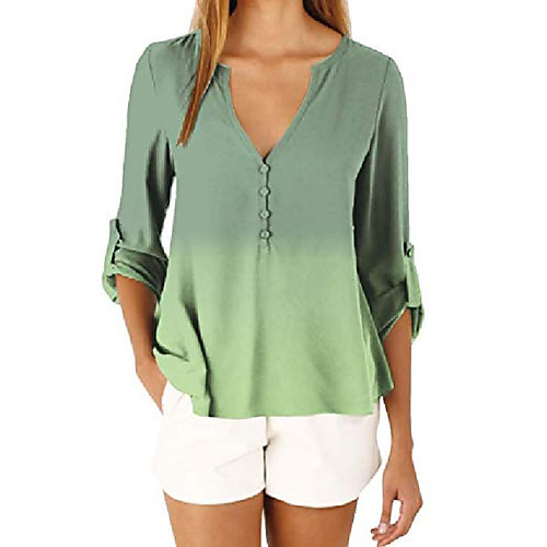 

women's chiffon blouse casual long sleeve shirt button up v neck shirt brown l