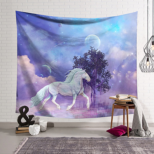 

Wall Tapestry Art Decor Blanket Curtain Hanging Home Bedroom Living Room Decoration Polyester Fiber Animal White Horse Tree Lanting Design