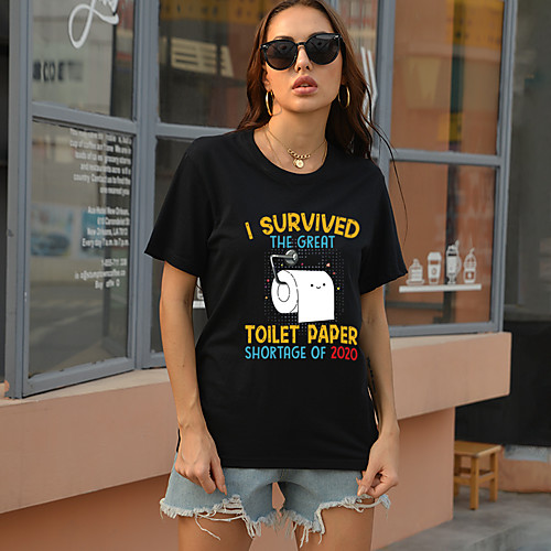 

Women's T shirt Graphic Text Letter Print Round Neck Tops Cotton Basic Basic Top White Black Purple