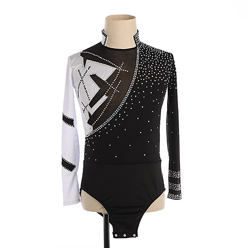 

Figure Skating Top Men's Boys' Ice Skating Top BlackWhite High Elasticity Training Competition Skating Wear Crystal / Rhinestone Long Sleeve Ice Skating Figure Skating / Kids