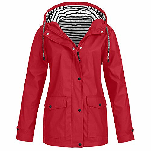 

womens ladies quilted winter coat fur collar hooded down jacket parka outerwear(red,medium)