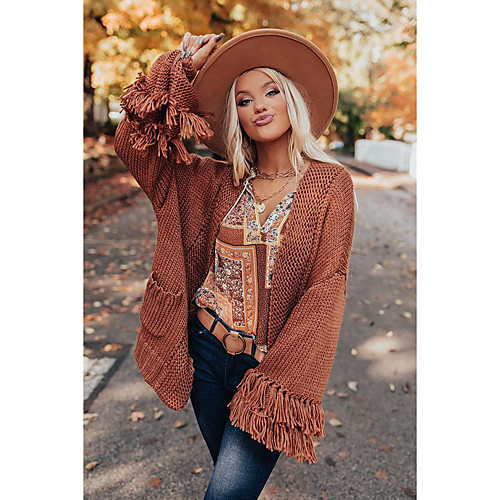 

Women's Christmas Knitted Solid Color Cardigan Long Sleeve Sweater Cardigans V Neck Fall Winter Camel Beige