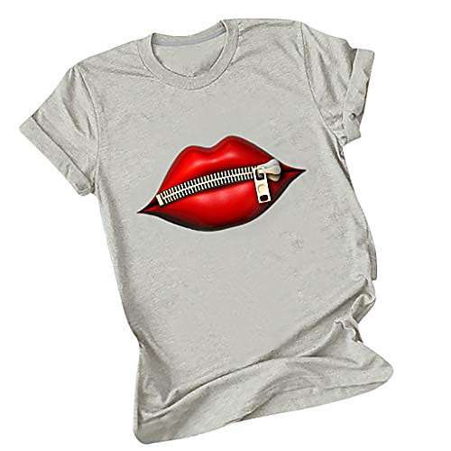 

women lips zipper womens tee shirts graphic casual summer tops gray 4xl