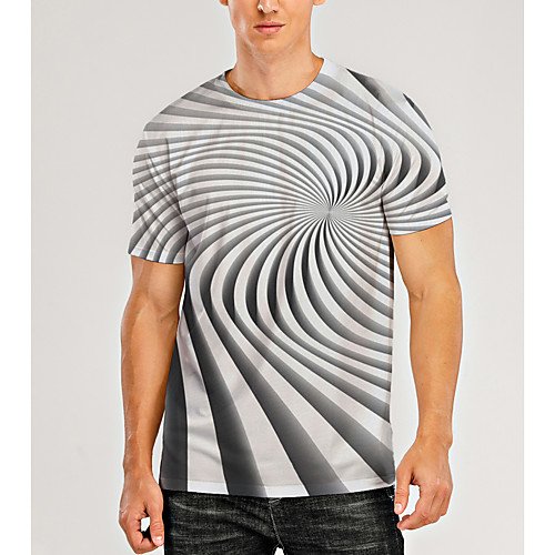 

Men's T shirt 3D Print Graphic Optical Illusion 3D Print Short Sleeve Daily Tops Gray / White