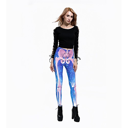 

Women's Basic Casual Comfort Daily Gym Leggings Pants Skull Ankle-Length Print Blue