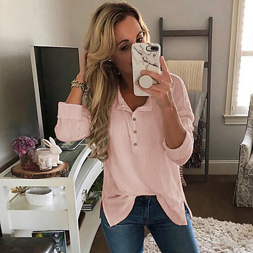 

Women's Blouse Shirt Plain Long Sleeve Button Asymmetric Round Neck Tops Basic Top White Black Yellow