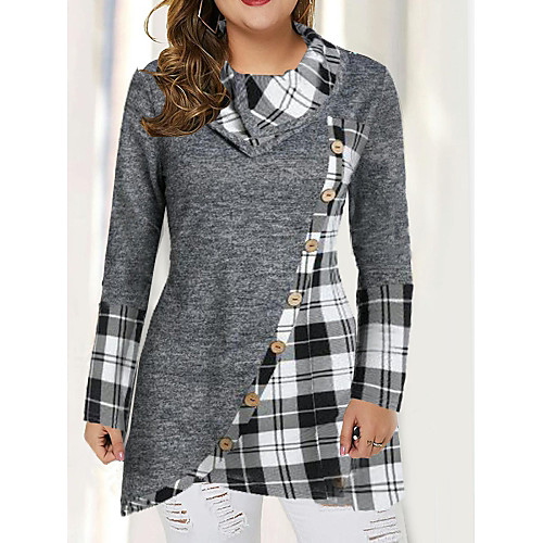 

Women's Plus Size Patchwork Plaid T shirt Large Size Round Neck Long Sleeve Tops Big Size