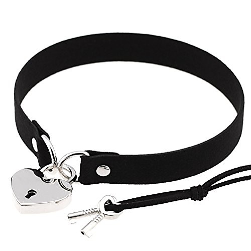 

black openable heart lock charm 0.67 width simulated leather cloth choker pn1508