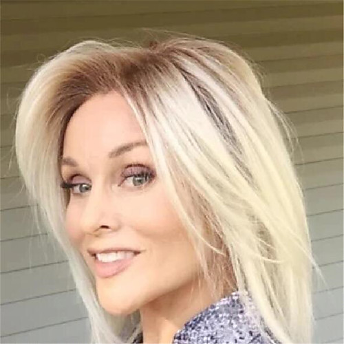 

Synthetic Wig Straight Bob Wig Medium Length Light golden Synthetic Hair Women's Soft Dark Gray Black