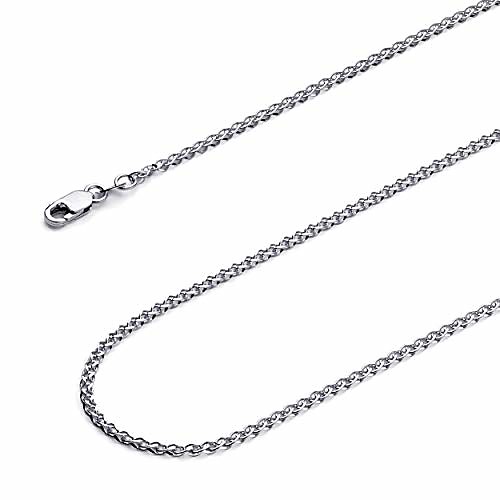 

14k white gold solid 2mm flat open wheat chain necklace - 20