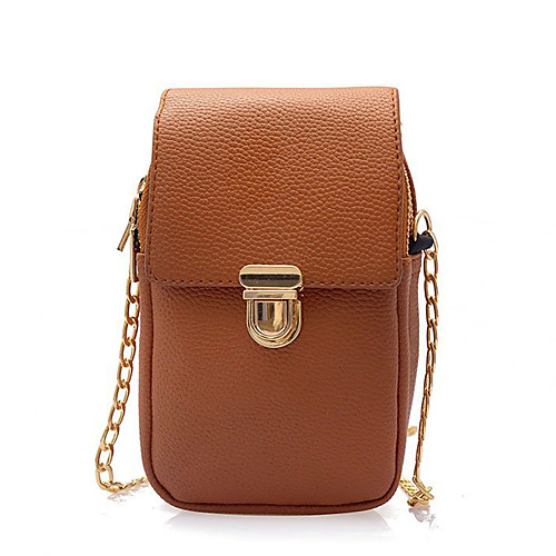 

Women's Bags PU Leather Leather Mobile Phone Bag Messenger Bag Buttons Chain Daily Outdoor Baguette Bag Chain Bag MessengerBag Black Red Green Brown