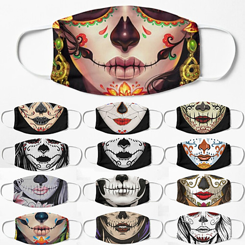 

5 pcs Windproof Breathable Mask Neutral Halloween Mask Sugar Skull Printing Half Face Mask Men And Women Life Mask