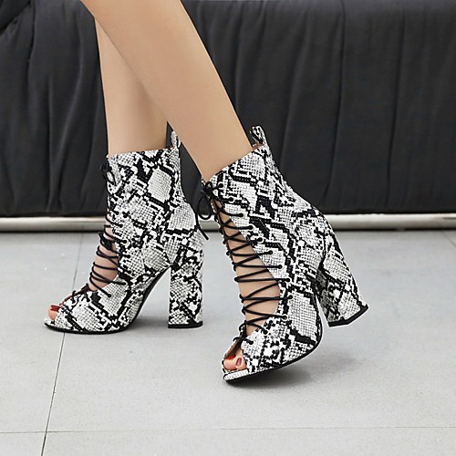 

Women's Sandals Block Heel Peep Toe Block Heel Sandals Casual Roman Shoes Daily Party & Evening PU Lace-up Camouflage Leopard White Blue Orange