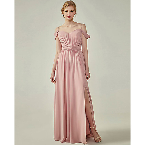 

A-Line Spaghetti Strap Floor Length Chiffon Bridesmaid Dress with Sash / Ribbon / Ruching