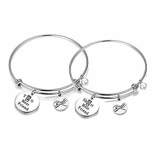 

best friend gift short and tall best friends matching keychain bff friendship jewelry gift (wire bracelet - set)