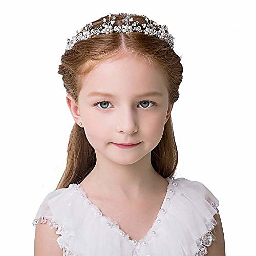 

hair vines princess wedding headpiece, pearl crystal headwear for wedding tiara flower headband accessories to baby girl-suitable for shows, children' day(white)