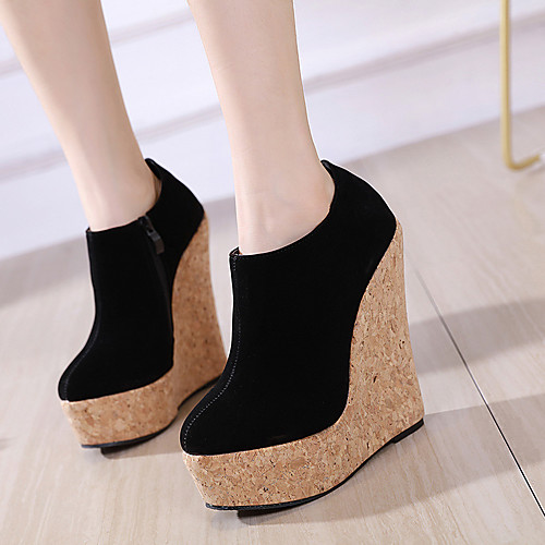 

Women's Heels Wedge Heel Round Toe Minimalism Daily PU Solid Colored Black