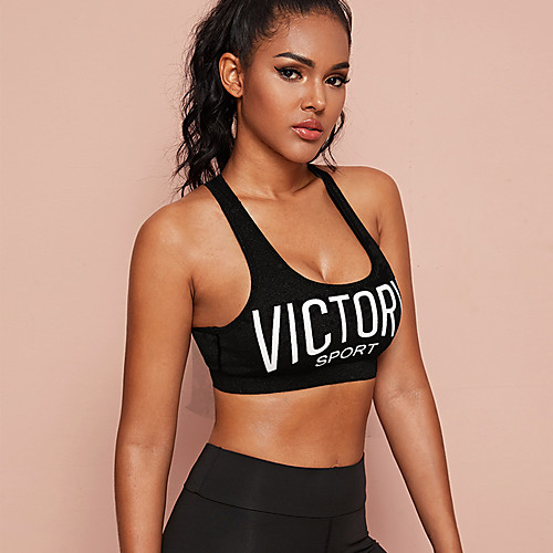 

Women's Sports Bra Medium Support Racerback Removable Pad Letter & Number Black Spandex Yoga Fitness Gym Workout Bra Top Sport Activewear Breathable Quick Dry Comfortable Freedom Stretchy / Wireless