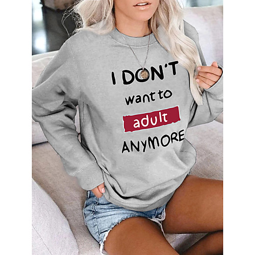 

Women's Pullover Sweatshirt Text Letter Print Daily Other Prints Basic Casual Hoodies Sweatshirts Gray