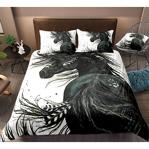 

3D Horse Print 3-Piece Duvet Cover Set Hotel Bedding Sets Comforter Cover with Soft Lightweight Microfiber For Holiday Decoration(Include 1 Duvet Cover and 1or 2 Pillowcases)