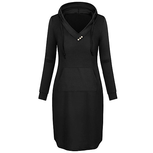 

Women's Shift Dress Knee Length Dress Black Army Green Gray Long Sleeve Solid Color Pocket Patchwork Fall Winter Hooded Casual 2021 S M L XL XXL