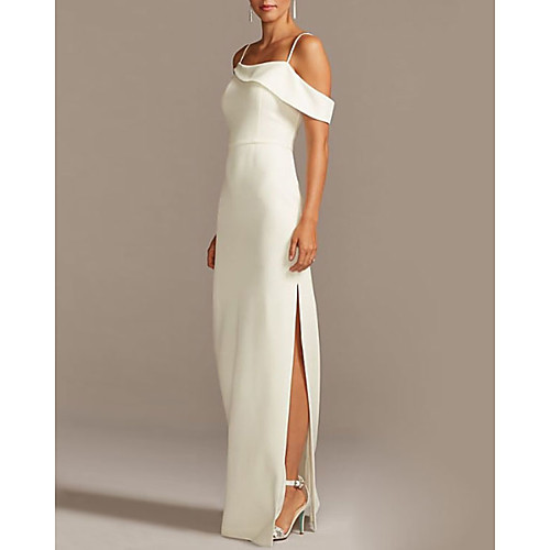 

Sheath / Column Spaghetti Strap Floor Length Jersey Bridesmaid Dress with Split Front / Open Back