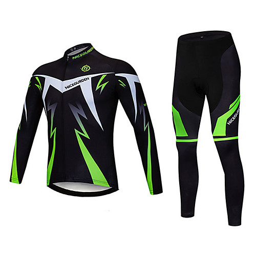 

Men's Long Sleeve Cycling Jersey with Tights Winter Wool Elastane Polyester Black Bike Clothing Suit Breathable 3D Pad Quick Dry Reflective Strips Sweat-wicking Sports Graphic Clothing Apparel