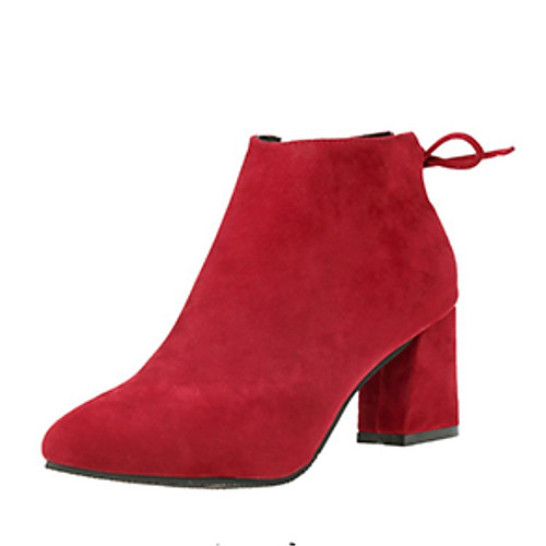 

Women's Boots Chunky Heel Pointed Toe Booties Ankle Boots Casual Daily Walking Shoes Suede Solid Colored Black Red Brown / Booties / Ankle Boots