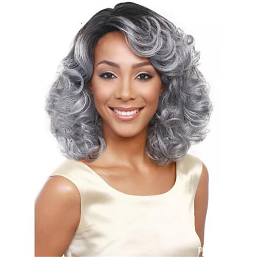 

Synthetic Wig Curly Asymmetrical Wig Medium Length Silver grey Synthetic Hair Women's Soft Classic Comfy Silver