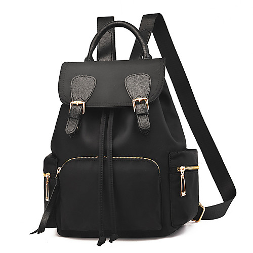 

Unisex Oxford School Bag Commuter Backpack Large Capacity Buttons Zipper Solid Color Daily Outdoor Backpack Black Grey Black