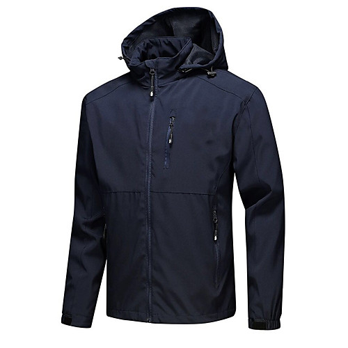 

Men's Hoodie Jacket Hiking Softshell Jacket Hiking Windbreaker Outdoor Solid Color Waterproof Lightweight Windproof Breathable Jacket Top Fishing Climbing Camping / Hiking / Caving Black Navy Blue