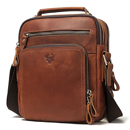 

Men's Bags Nappa Leather Cowhide Crossbody Bag Zipper Daily 2021 Handbags MessengerBag Dark Brown Khaki