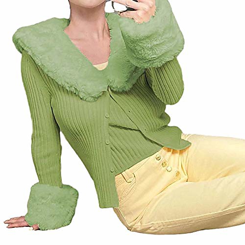 

woman autumn winter knitted sweater with fur single-breasted fur collar warm cardigan women fashion knit sweater green slim blouse y2k retro fur