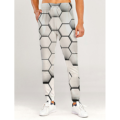 

Men's Sporty Sweatpants Outdoor Sports Daily Pants Sweatpants Pants Graphic Optical Illusion 3D Full Length Sporty Print Light gray