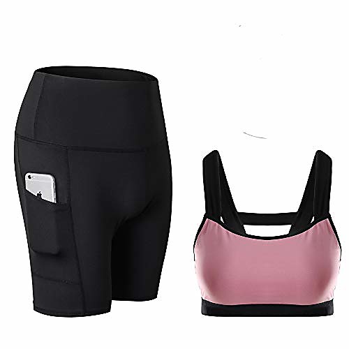 

high waist yoga shorts & sport bras with padding, womens workout clothes set