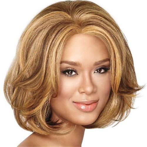 

Synthetic Wig Straight Curly Asymmetrical Wig Medium Length Blonde Synthetic Hair Women's Soft Fluffy Blonde