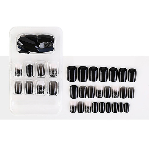 

24Pcs Silver And Black Fake Nail Stickers Wearable Nails Finished Nails Removable Nail Stickers European And American French Ballet Nails