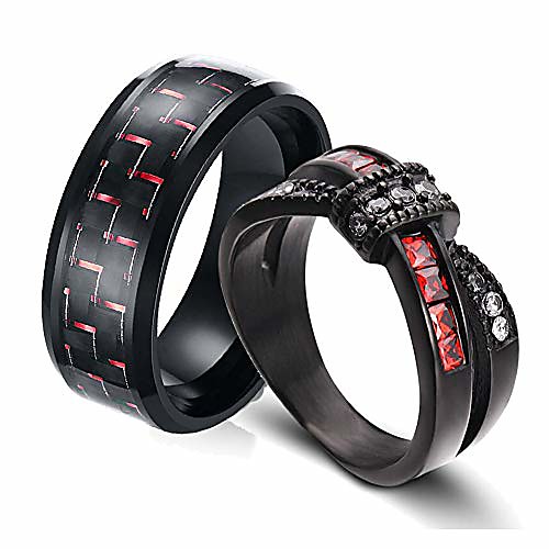

two rings his and hers couple ring bridal set his hers 15pc women black gold filled red cz man stainless steel wedding ring band set