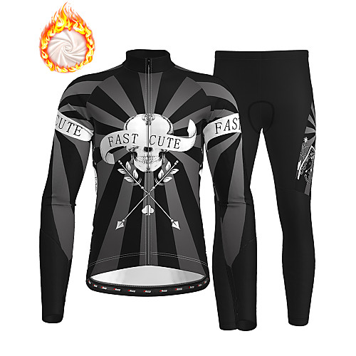 

21Grams Men's Long Sleeve Cycling Jersey with Tights Winter Fleece Black Skull Christmas Bike Thermal Warm Fleece Lining Breathable Warm Quick Dry Sports Graphic Mountain Bike MTB Road Bike Cycling