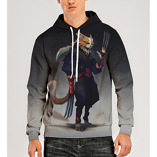

Men's Pullover Hoodie Sweatshirt Animal Patterned Graphic 3D Front Pocket Daily 3D Print 3D Print Casual Hoodies Sweatshirts Gray