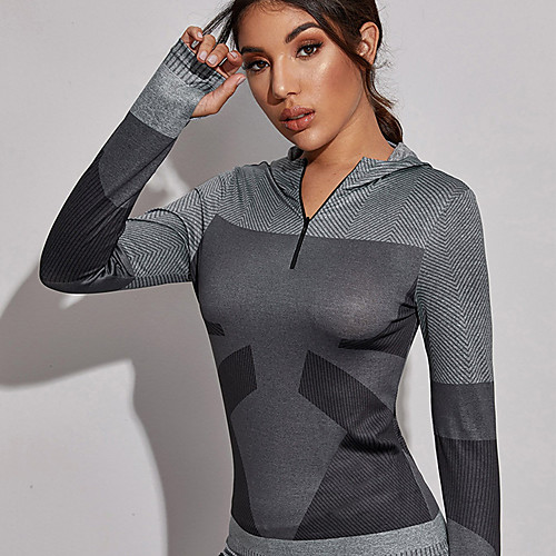 

Women's Sweatshirt Yoga Top Thumbhole Zipper Fashion Gray Spandex Yoga Fitness Gym Workout Top Long Sleeve Sport Activewear Breathable Quick Dry Comfortable Stretchy